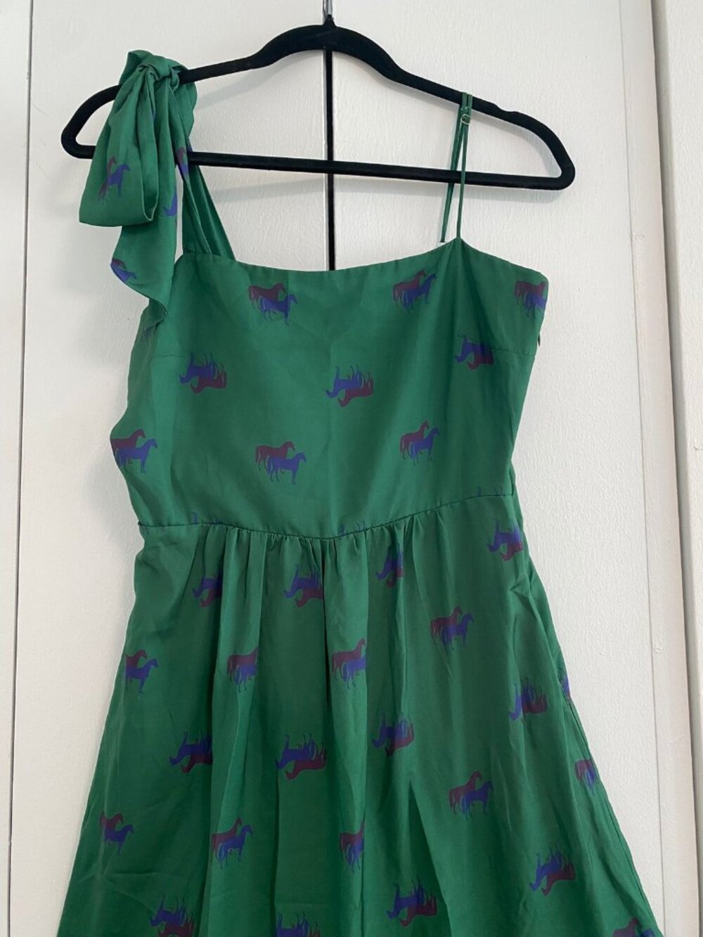 Green Horse-Print One-Shoulder Maxi Dress